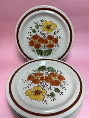 Vintage hand decorated Northland Floral Stoneware Dinner Plate - set of 5